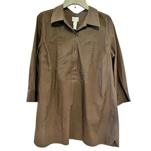 Chico's Rich Brown Half Button-Up Blouse size 3